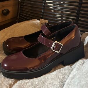 Women's Patent Mary Jane Platform Shoes in Burgundy